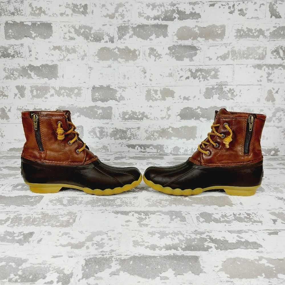Sperry Saltwater Duck Rain Brown Leather Rubber Zip Waterproof Ankle Boots W230